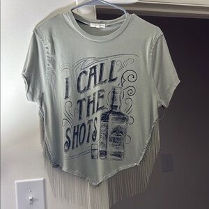 Women's Gray Graphic Fringe Top